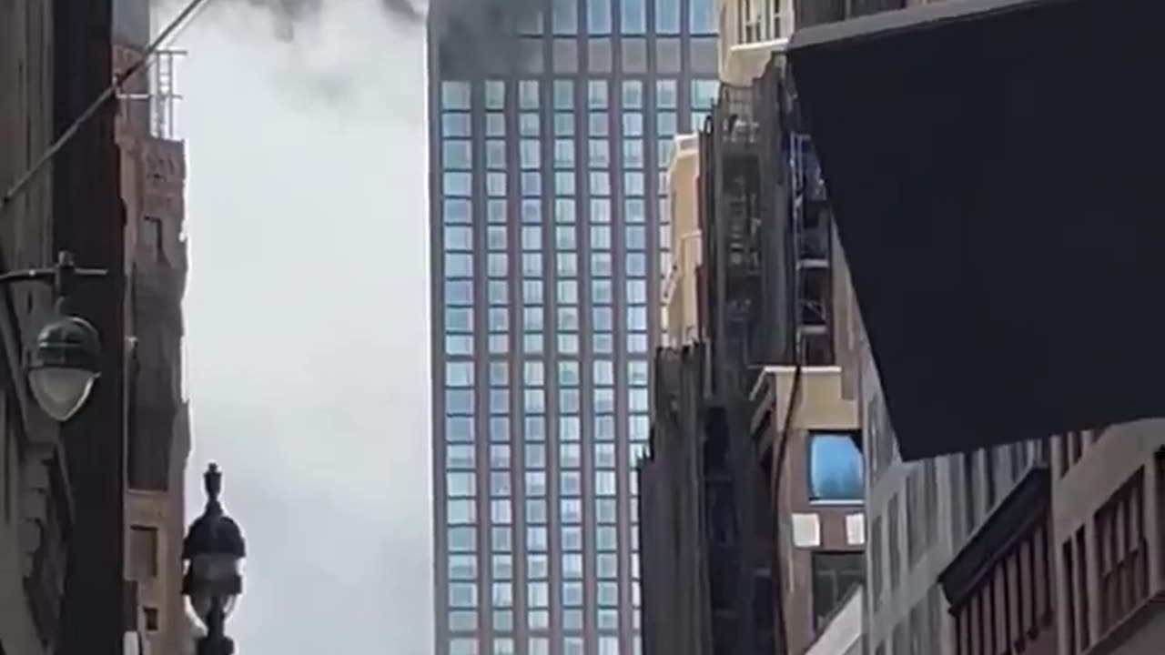 Building on fire in the Hudson Yards section of Manhattan, New York.