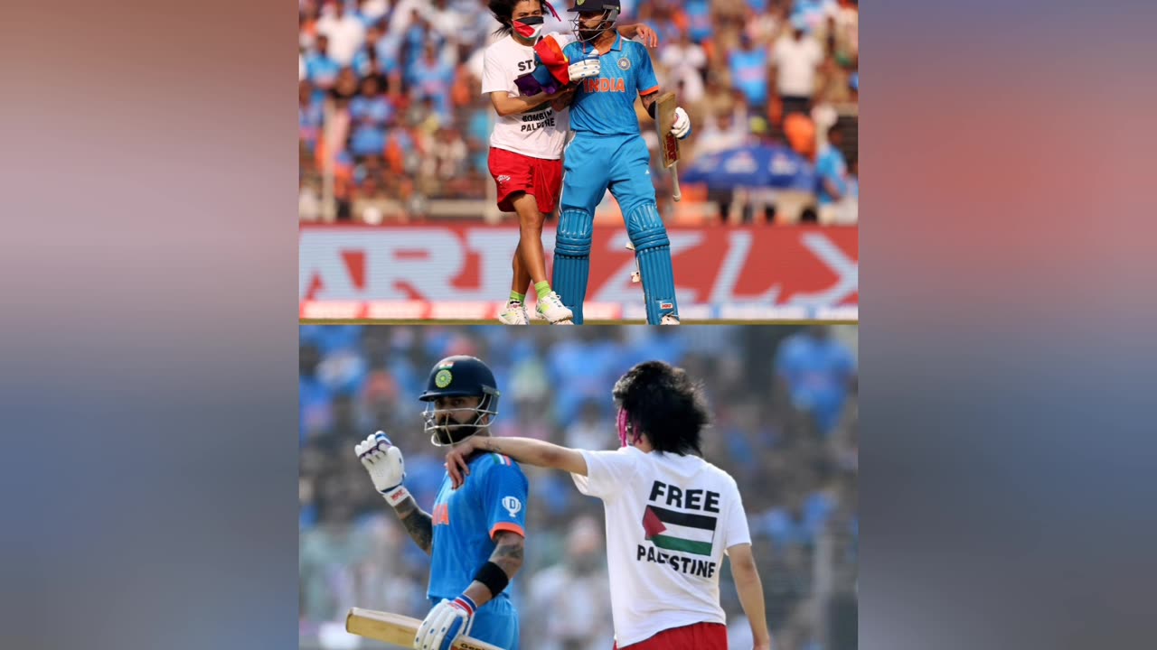 Pitch Invader at India vs Australia Final Cricket World Cup 2023 with 'Free Palestine' Message