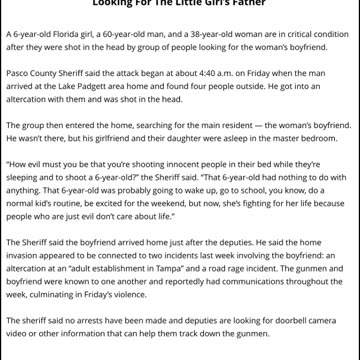 6 Year Old Girl & 2 Adults Critically Wounded By Gunmen Looking For The Little Girl’s Father