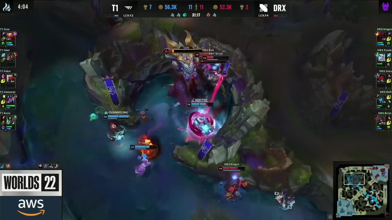 T1 Gumayusi GAME WINNING Baron Steal (Casters go Crazy!