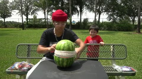 WATERMELON vs 500 RUBBER BANDS!!