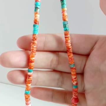 Natural turquoise Orange spiny oyster shell beads Green Ghost phantom quartz gem handmade choker