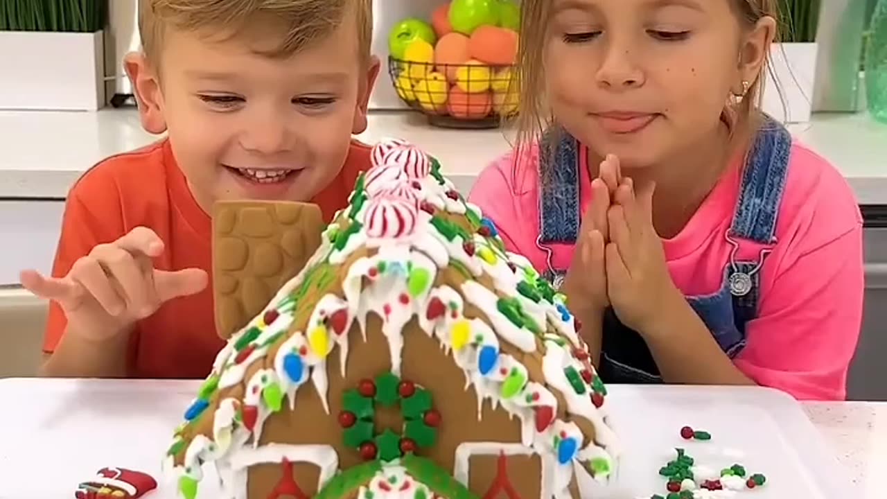 Kids learn how to decorate Gingerbread house - Fun story with uncle