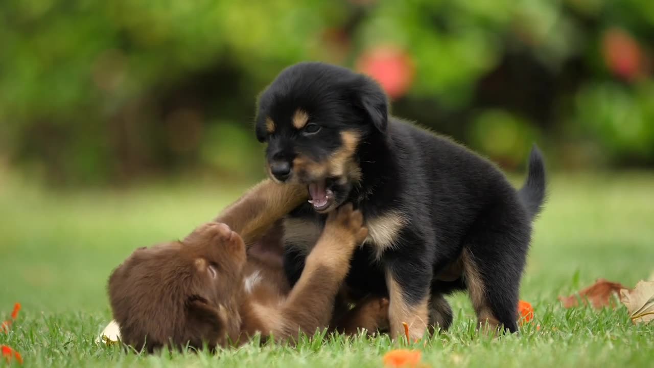 Dogs playing in the garden