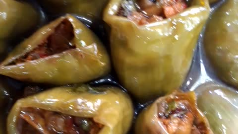 Green pepper stuffed with nuts in oil