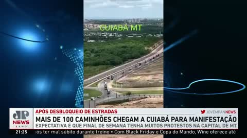 Mais de 100 caminhões chegam a Cuiabá, MT, para manifestação