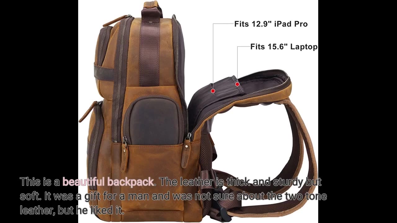 TIDING Men's Vintage Leather #Backpack 15.6" #Laptop Bag-Overview
