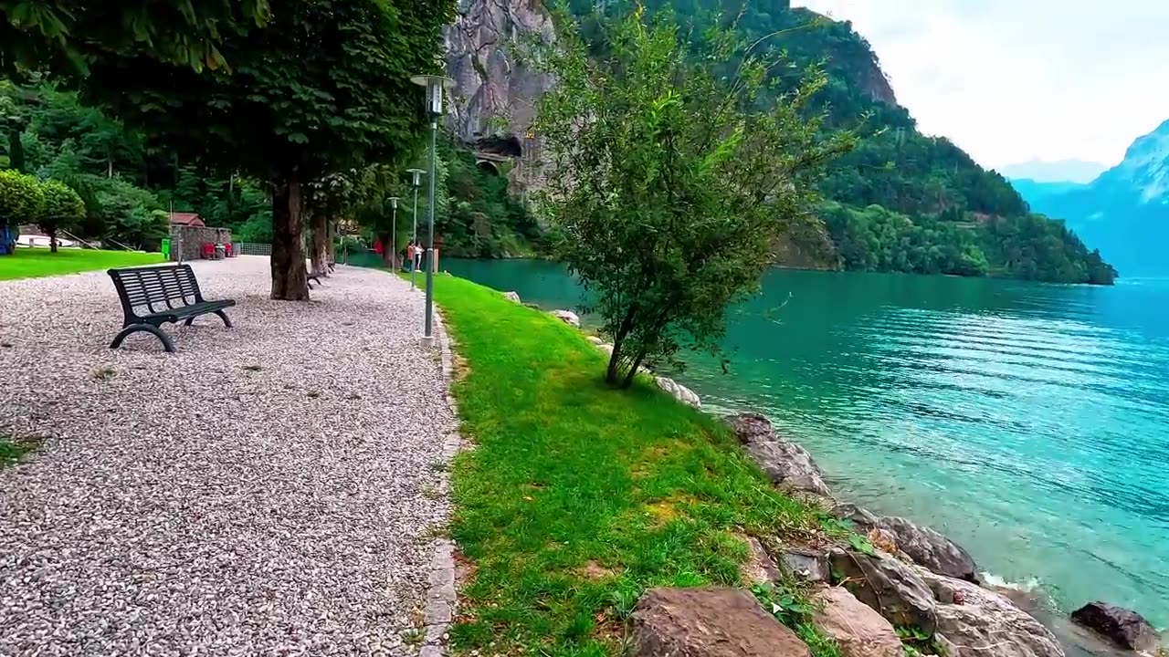 Most beautiful Switzerland village - Walking along the lake-(720p60)