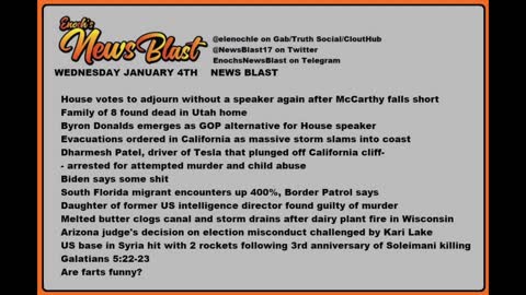 Wednesday, January 4, 2023 News Blast. #Enoch #NewsBlastReading #NBR
