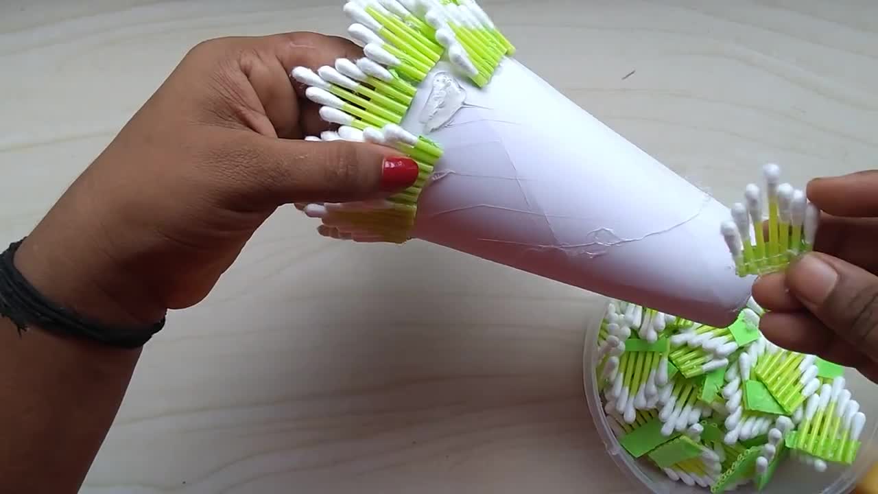 How to make flower vase | Easy flower vase | Cotton ear buds flower vase | 132