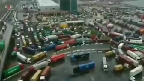 Italian truckers protesting against Covid Passport