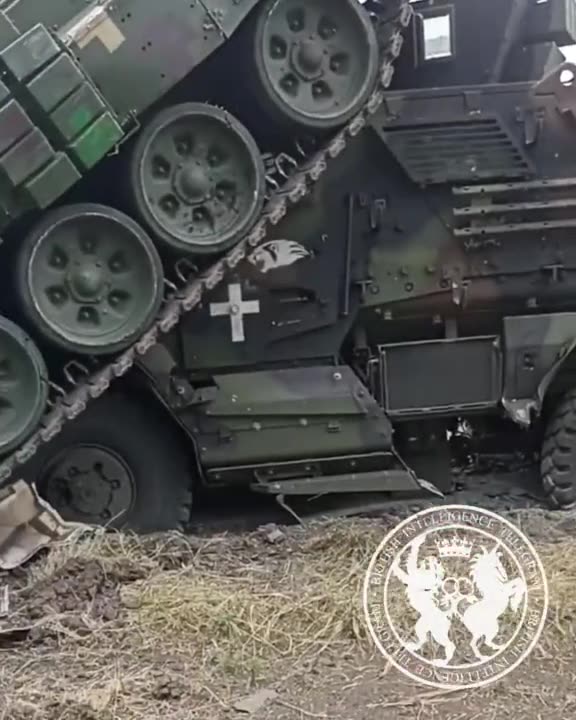 Ukrainian Tank Backed up Over MRAP.