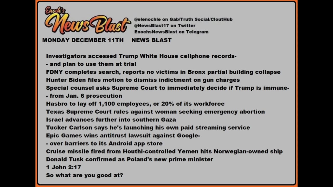 Monday, December 11, 2023 News Blast