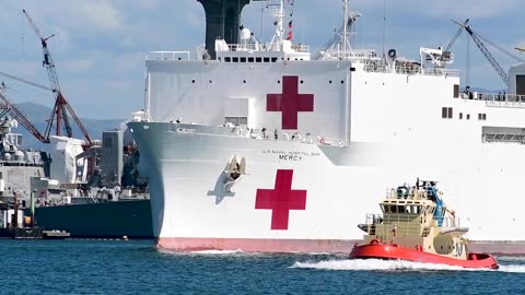 USNS Mercy TAH 19 Departs Naval Base San Diego