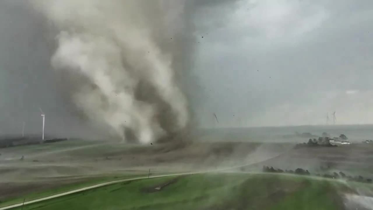 Check out this ground-breaking drone footage of a likely F5 #tornado south of Greenfield, IA.