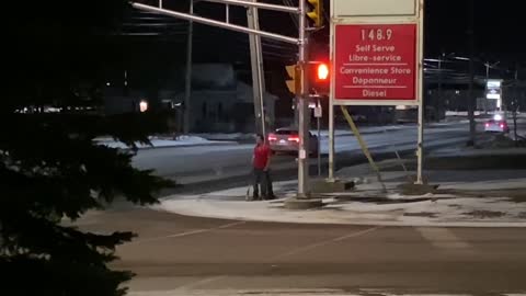 A F’n Lunatic Across The Street With A Baseball Bat Smashing Gas Pumps