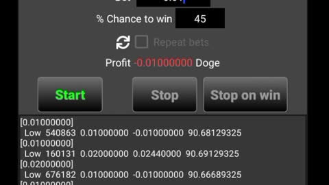 Bet Set Fibonacci in Dogecoin