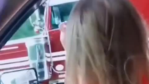Got a response from the truck driver and danced excitedly.
