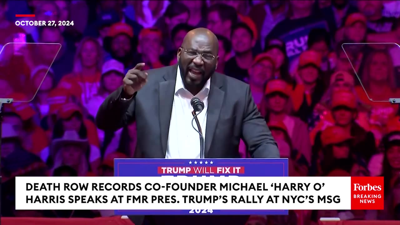 Death Row Records Co-Founder Michael 'Harry O' Harris Slams Kamala Harris Agenda At Trump MSG Rally