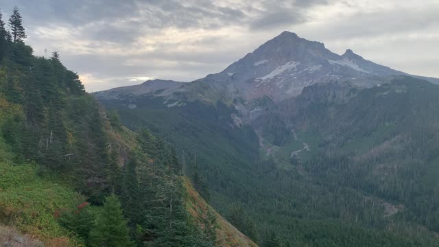 Oregon - Dark Grey Ominous Clouds Frame Majestic Mount Hood