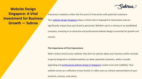 Website Design Singapore: A Vital Investment for Business Growth — Subraa