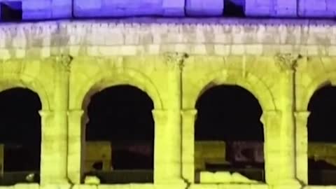 The Roman Colosseum was lit up with blue and yellow in solidarity with Ukraine