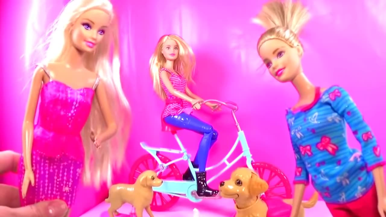 PUPPY AND BARBIE BIKE RIDE IN THE PARK! BARBER TOYS ACTIVE! CAT