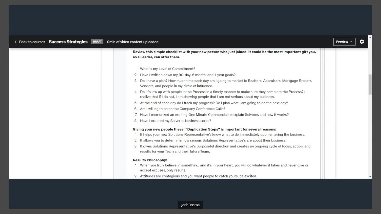 Action Checklist and Compensation Plan