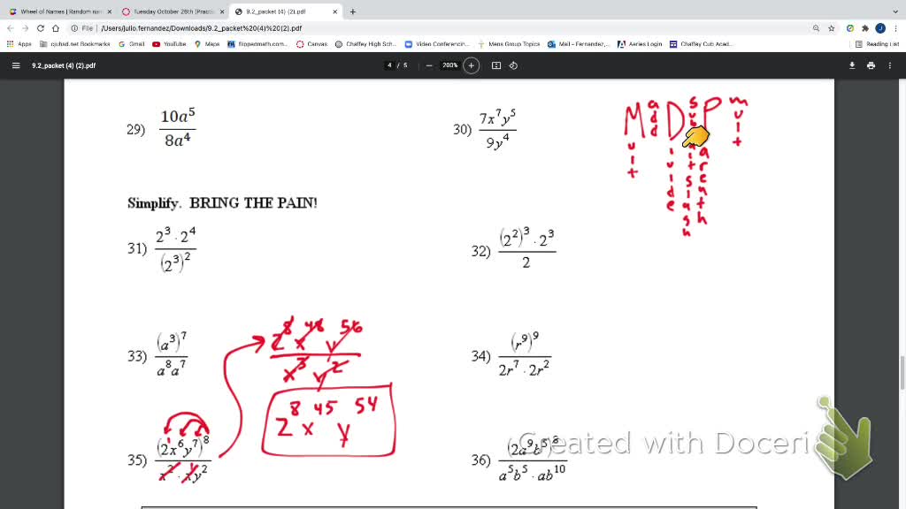 IM2 Oct 26 Alg 1 Trad 9.2 Exponent rules