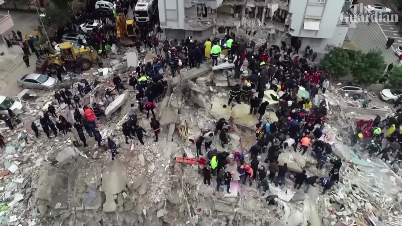 Drone footage shows rescue efforts after earthquake in Turkey