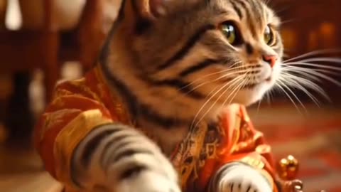 Cat in Chinese Costume Playing Guzheng | Relaxing Chinese Melodies