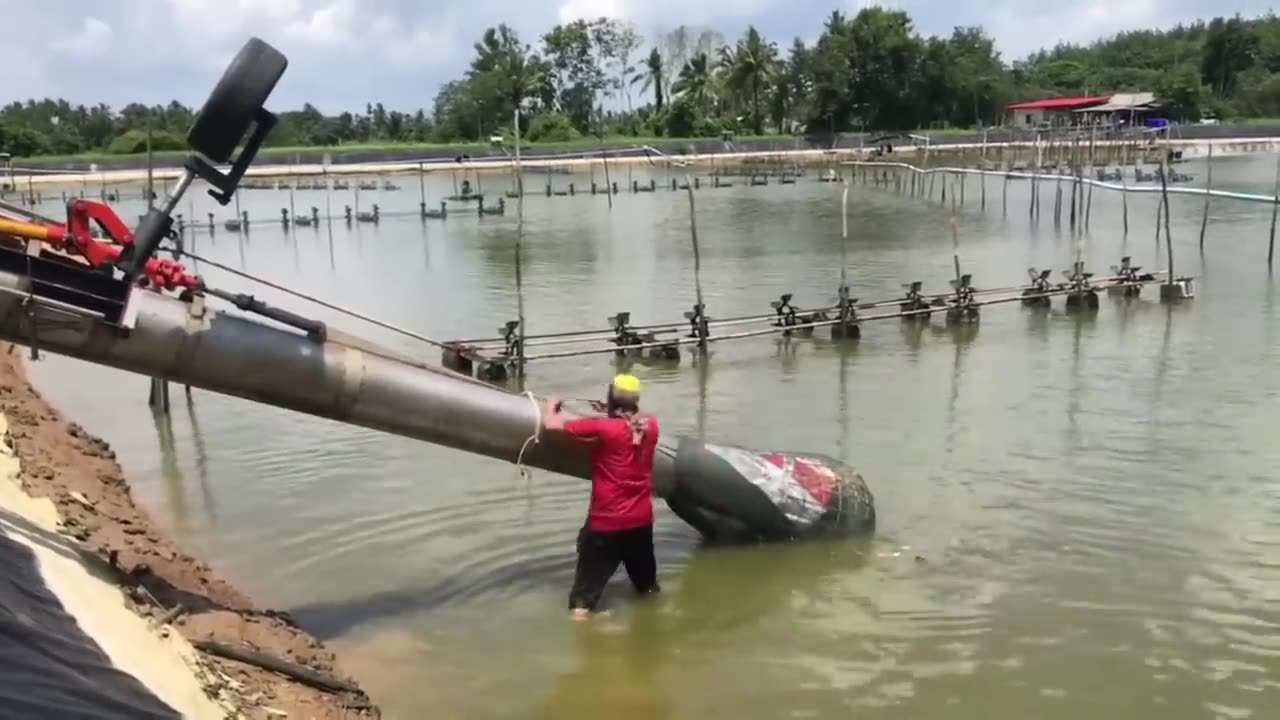 Running 2 Powerful Water Pumps 14 Inches for Irrigation. Powered by Diesel Engines in Thailand