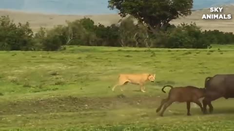 See How Buffalo Fights with Lion