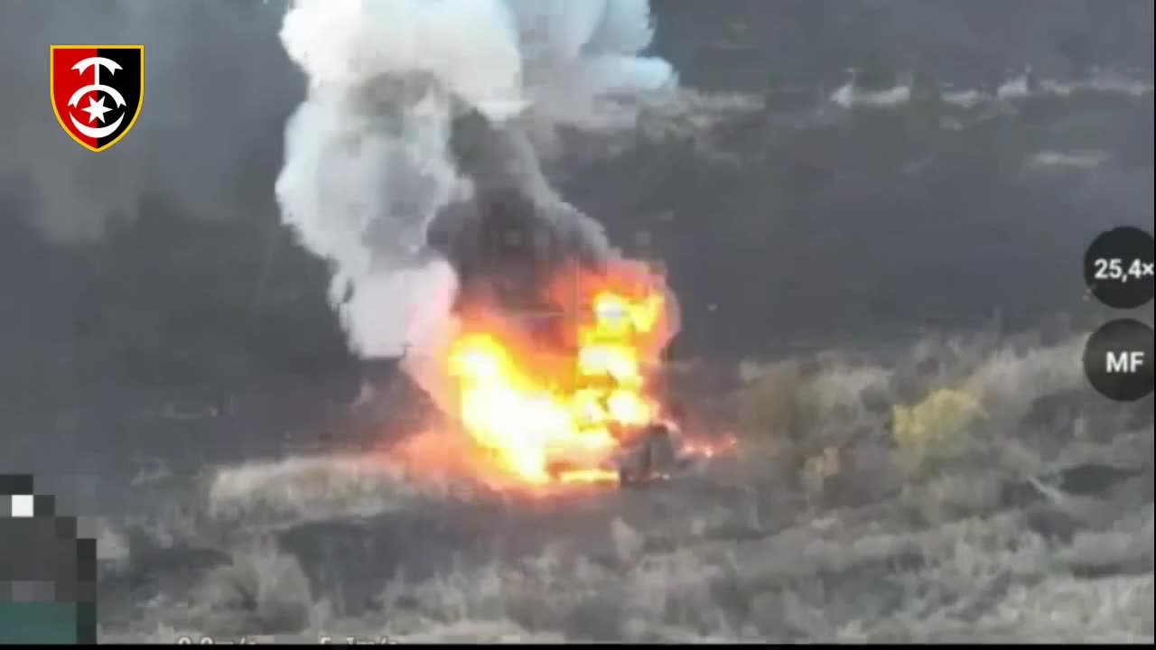 Ukrainian Thermite Drones Set Russian Turtle Tank Alight