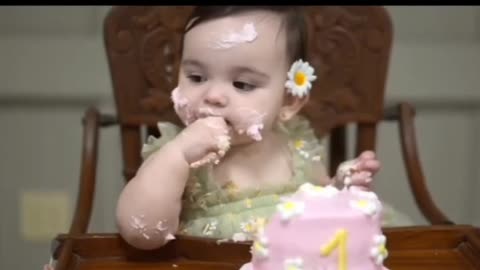 Cute Baby eating cake