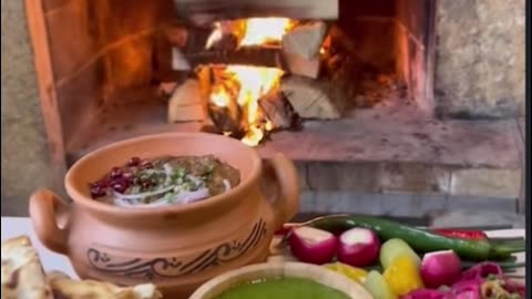 Georgian feast by the fireplace