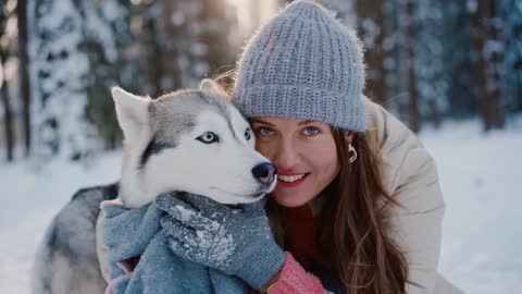 Cute women smiling kiss pet dog