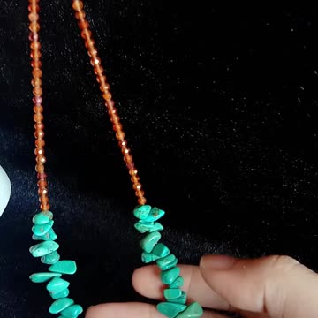 Free-shape Natural turquoise and faceted orange garnet necklace turquoise choker 02