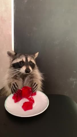 Pet raccoon chows down on tasty jello treat