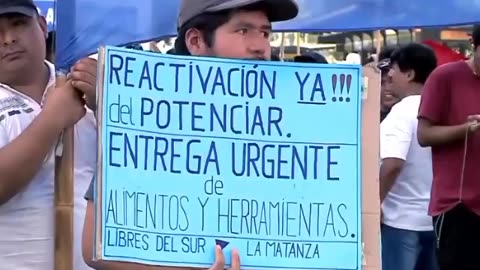 Activists set up protest camp against welfare cuts in Argentina