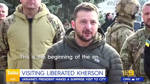 'Tears in the eyes of locals' as Ukraine President visits liberated Kherson _ 9 News Australia