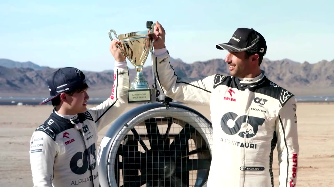 F1 drivers pilot hovercrafts in Nevada Desert