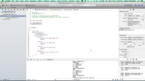 PROGRAMMING IN C++ / X-Code || Tutorial 20 - Switch Case / Functions for a Menu