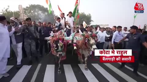 Bharat Jodo Yatra के दौरान Rahul Gandhi ने Kota कोटा में बैलगाड़ी की सवारी की Congress Aaj Tak