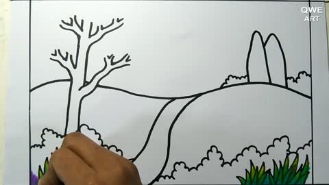 Rainbow Scenery Drawing | Landscape drawing with Mountain and Rainbow - Drawing Class- 12