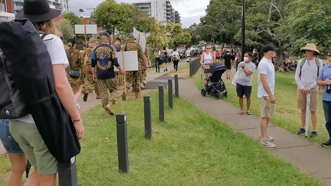 A small group of current & former Soldiers walk into Musgrave Park Saturday 22 January 2022.