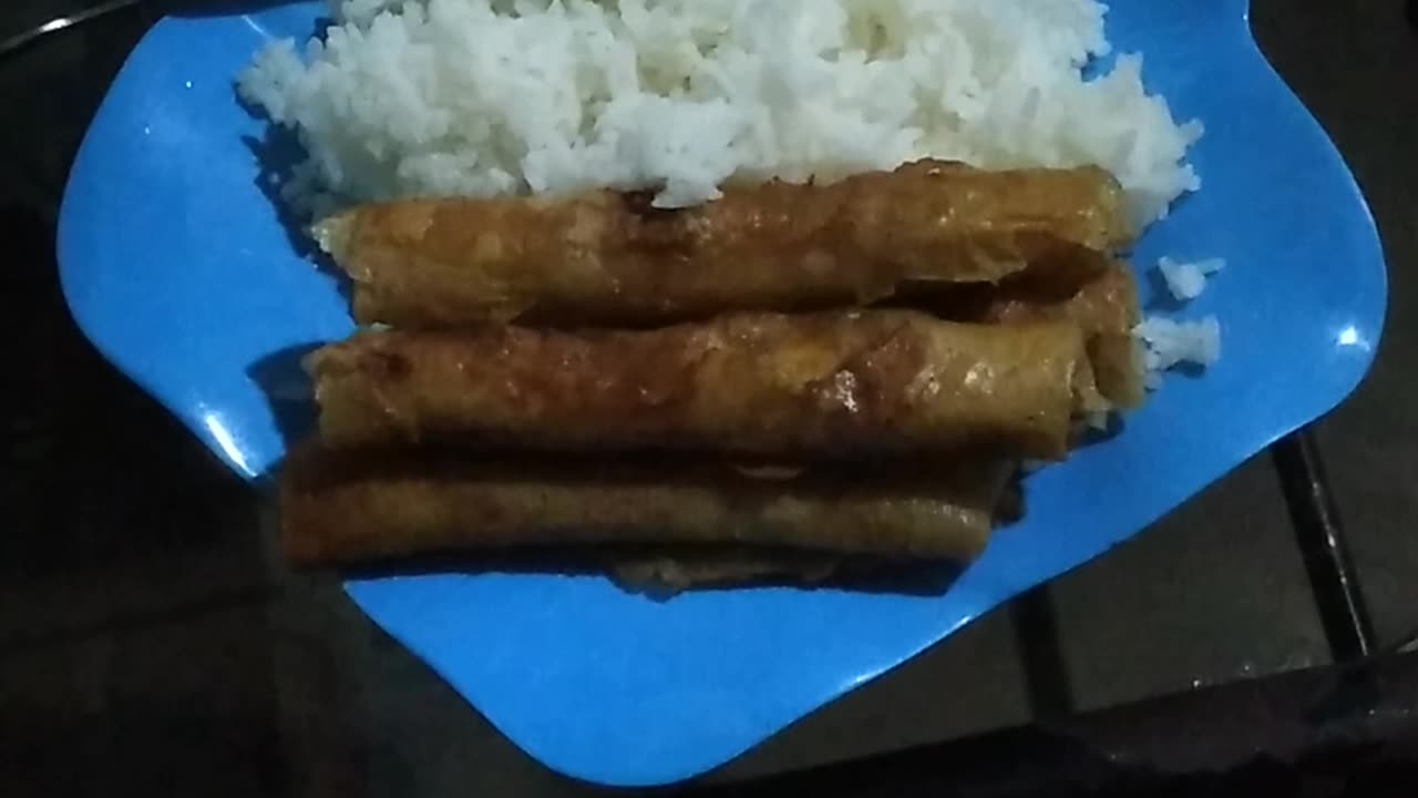 Rice With Lumpiang Shanghai