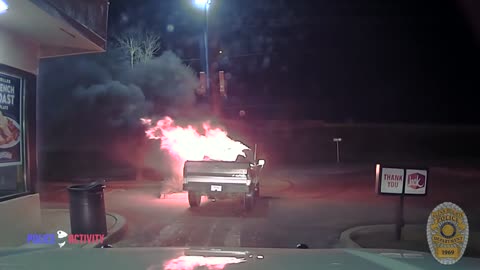 Police Dashcam Shows Officer Save Restaurant From Burning Car