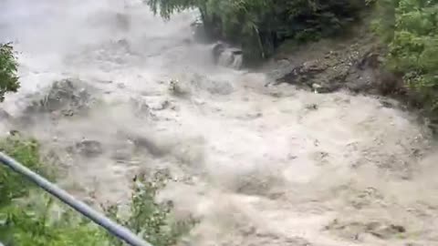 In Switzerland, the last train left Zermatt this morning before flooding and landslides