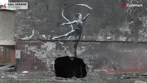 Banksy unveils his latest work on a bombed-out building in Ukraine